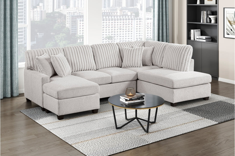 Homelegance 8470TPE-23LCRC  3 pc Lawson taupe chenille and corduroy fabric double chaise sectional sofa