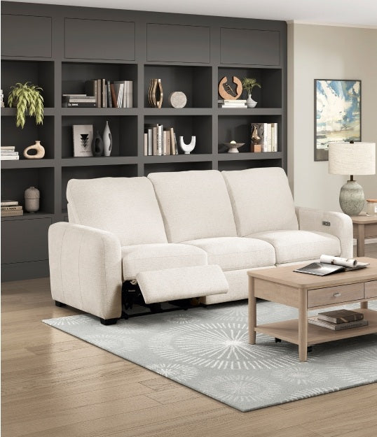 Homelegance 8479BEG-2PC 2 pc Vera beige chenille fabric sofa and love seat set with power motion recliners