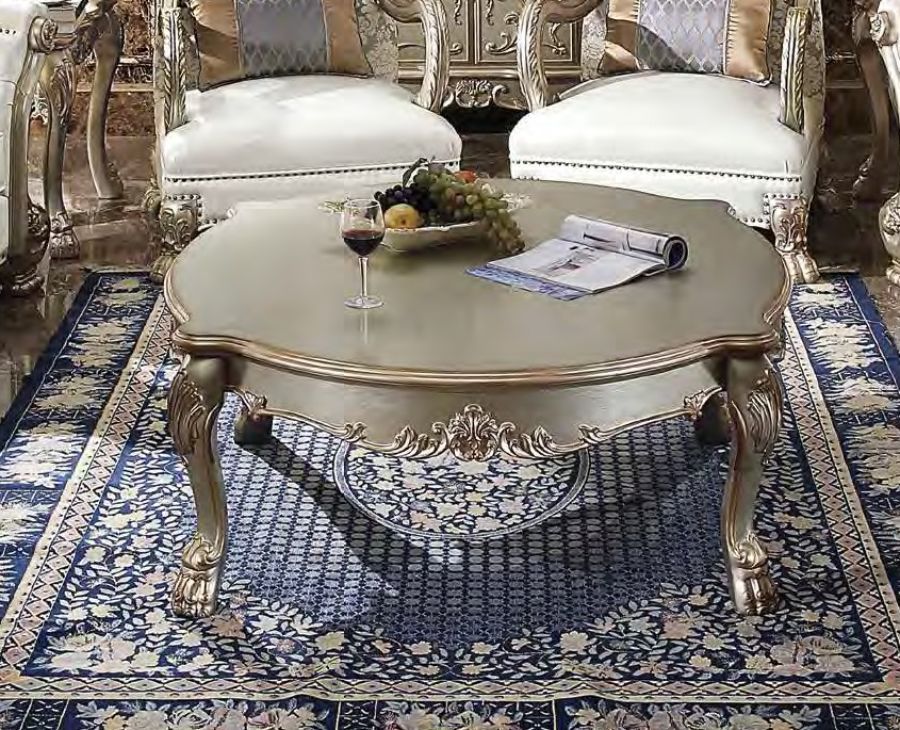 Acme 84875 Rosdorf park caiden dresden II gold patina bone finish wood carved accents coffee table
