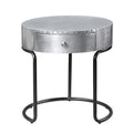Acme 84882 Brancaster aluminum aircraft inspired 20" round end table with drawer