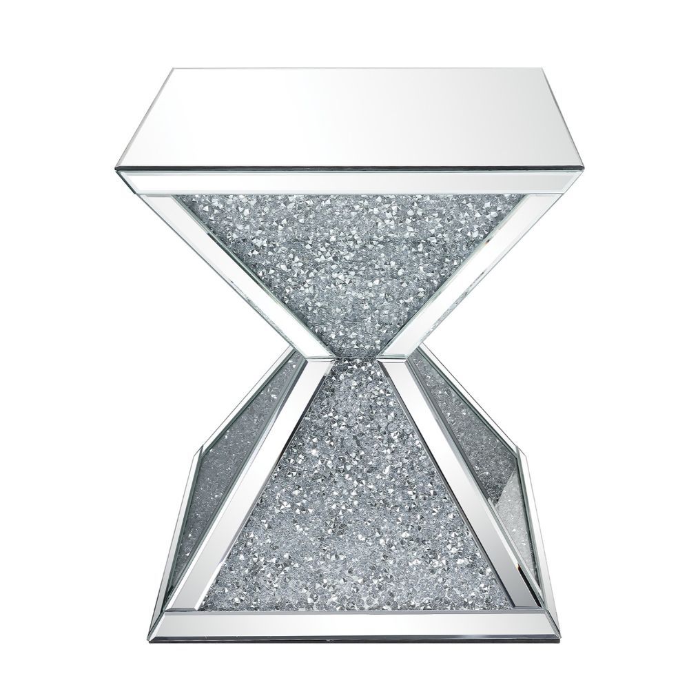 Acme 84902 Glam noralie mirrored pedestal end table plant stand hourglass shaped faux diamond accents