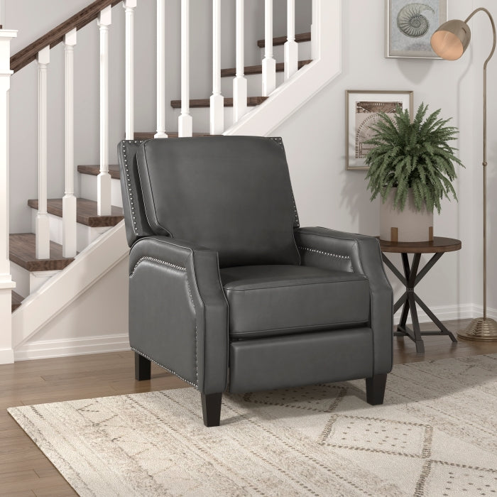Homelegance 8504GRY-1 Berenson grey faux leather push back recliner chair nail head trim accents