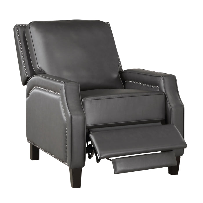 Homelegance 8504GRY-1 Berenson grey faux leather push back recliner chair nail head trim accents