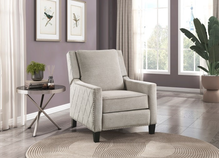 Homelegance 8505SN-1 Banks sand textured fabric diamond pattern push back recliner chair nail head trim accents