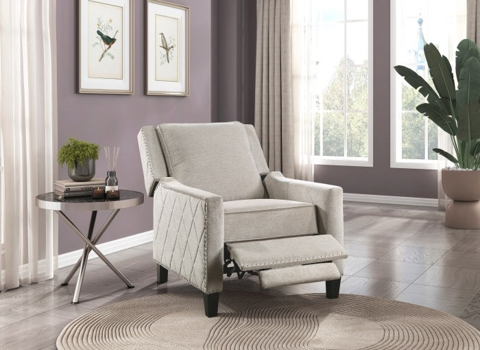 Homelegance 8505SN-1 Banks sand textured fabric diamond pattern push back recliner chair nail head trim accents