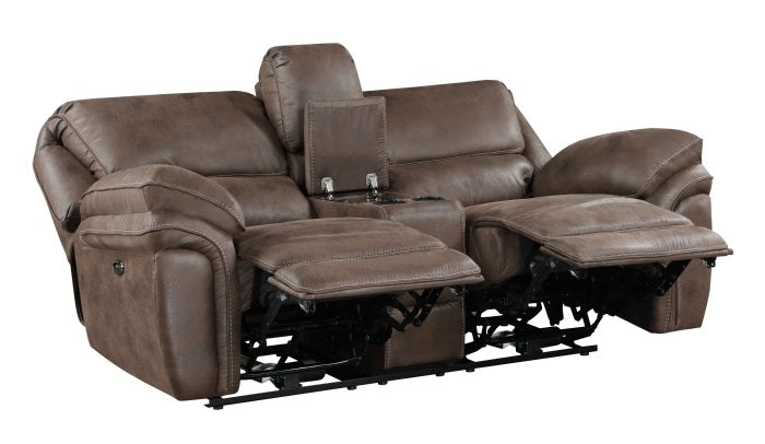 Homelegance 8517BRW-2PC 2 pc Proctor brown polished microfiber sofa and love seat with recliner ends cup console