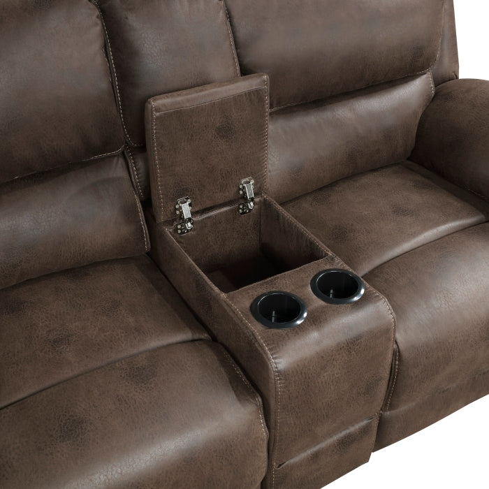 Homelegance 8517BRW-2PC 2 pc Proctor brown polished microfiber sofa and love seat with recliner ends cup console