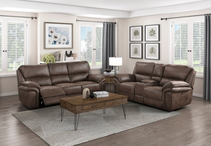Homelegance 8517BRW-2PW 2 pc Proctor brown polished microfiber sofa and love seat with power motion recliner ends cup console