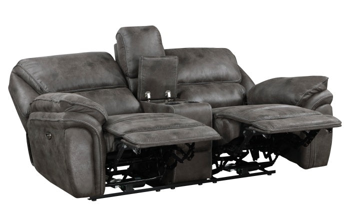 Homelegance 8517GRY-2PC 2 pc Proctor grey polished microfiber sofa and love seat with recliner ends cup console