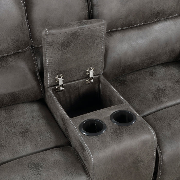 Homelegance 8517GRY-2PC 2 pc Proctor grey polished microfiber sofa and love seat with recliner ends cup console