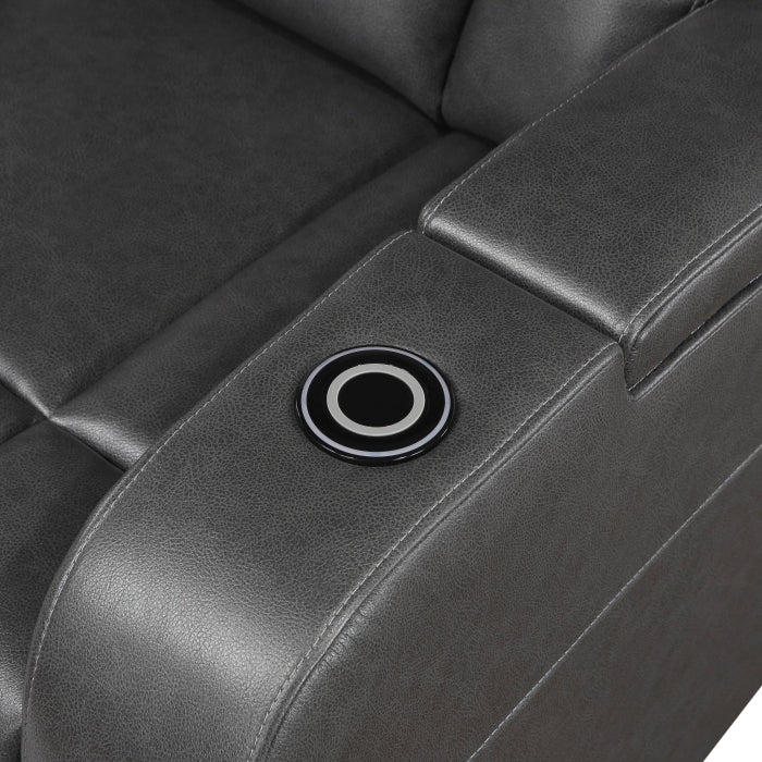 Homelegance 8522GRY-1PW Turbo grey faux leather power motion recliner chair cooling cup holder and charging pad