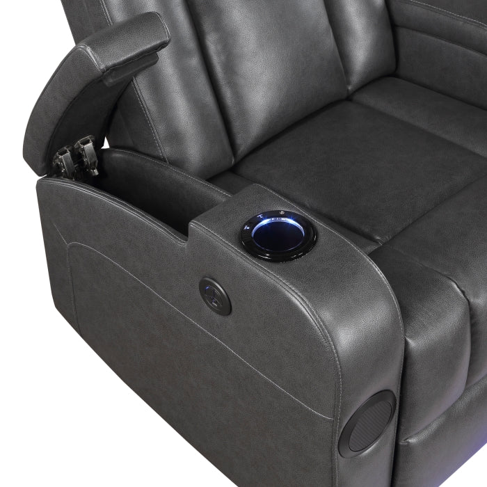 Homelegance 8522GRY-1PW Turbo grey faux leather power motion recliner chair cooling cup holder and charging pad