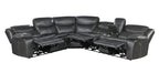 Homelegance  8528DG-SCPW 6 pc Fargo dark grey faux leather sectional sofa with power recliner ends and cup console with USB charging