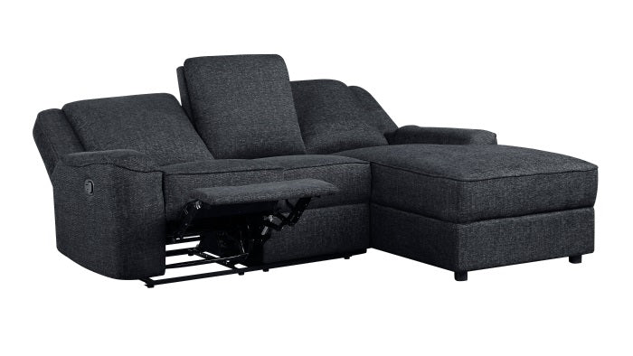 Homelegance  8530EB-SC 2 pc Monterey ebony chenille fabric sectional sofa recliner and reclining chaise and drop down table tray