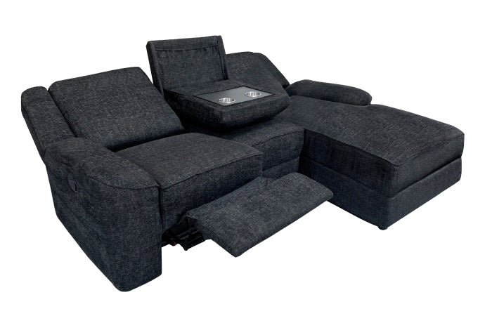 Homelegance  8530EB-SC 2 pc Monterey ebony chenille fabric sectional sofa recliner and reclining chaise and drop down table tray