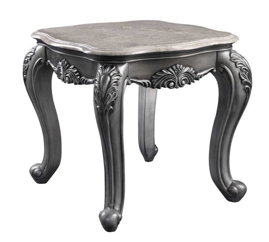 Acme 85347 Astoria grand welton ariadne platinum finish wood marble top chair side end table ornate accents