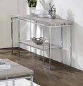 Acme 85373 17 stories gambier chafik natural oak finish wood chrome metal frame sofa entry hall console table