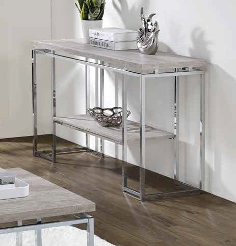 Acme 85373 17 stories gambier chafik natural oak finish wood chrome metal frame sofa entry hall console table