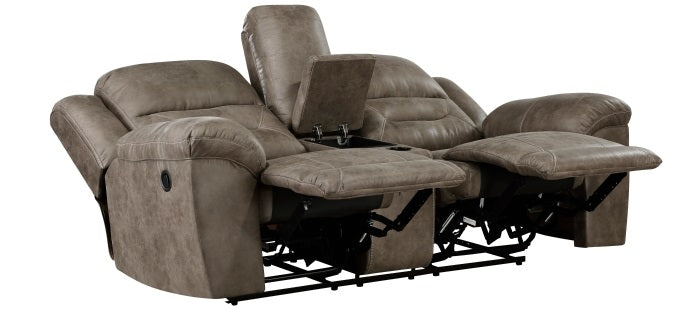 Homelegance Hazen 2-Piece Brown Polished Microfiber Recliner Sofa & Love Seat Set with Cup Console – 8538BR-SL