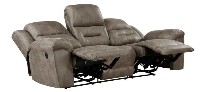 Homelegance 8538BR-SL 2 pc Hazen brown polished microfiber fabric sofa and love seat set with recliner ends cup console