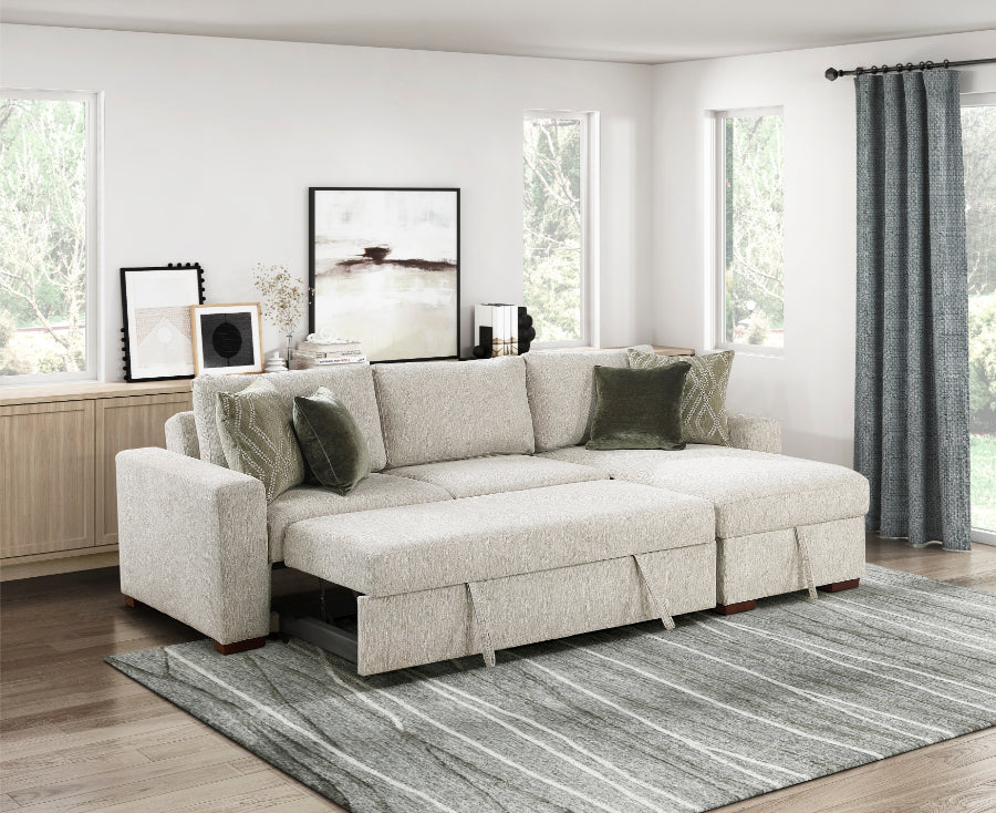 Homelegance 8548-3VC2AA  2 pc Isla light textured microfiber reversible chaise 110" modular sectional sofa with storage chaise