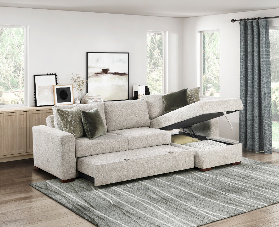 Isla Light Textured Microfiber 2-Piece Reversible Modular Sectional Sofa with Storage Chaise – 8548-3VC2AA