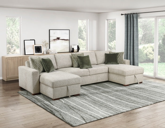 Homelegance 8548-42VC2AA  3 pc Isla light textured microfiber reversible 143" modular sectional double storage chaise