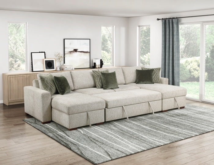 Homelegance 8548-42VC2ACLA  3 pc Isla light textured microfiber reversible 143" modular sectional double storage chaise pop up sleep area