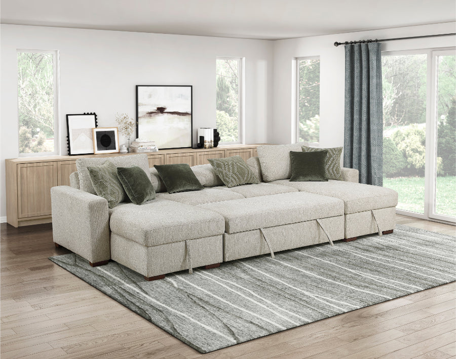 Homelegance 8548-42VC2ACLA  3 pc Isla light textured microfiber reversible 143" modular sectional double storage chaise pop up sleep area