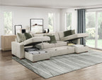 Homelegance 8548-42VC2ACLA  3 pc Isla light textured microfiber reversible 143" modular sectional double storage chaise pop up sleep area