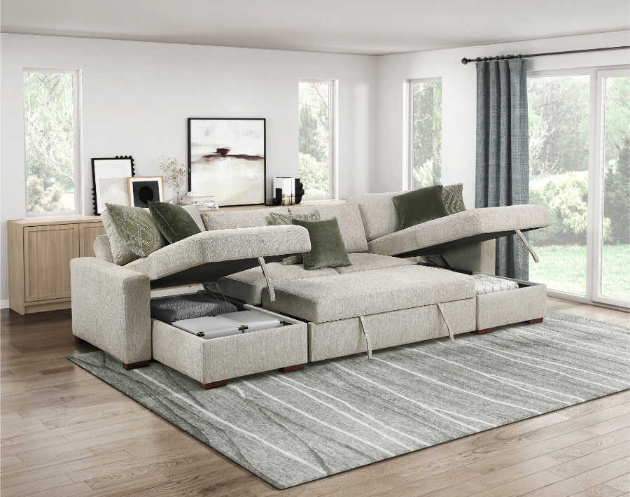 Homelegance 8548-42VC2ACLA  3 pc Isla light textured microfiber reversible 143" modular sectional double storage chaise pop up sleep area
