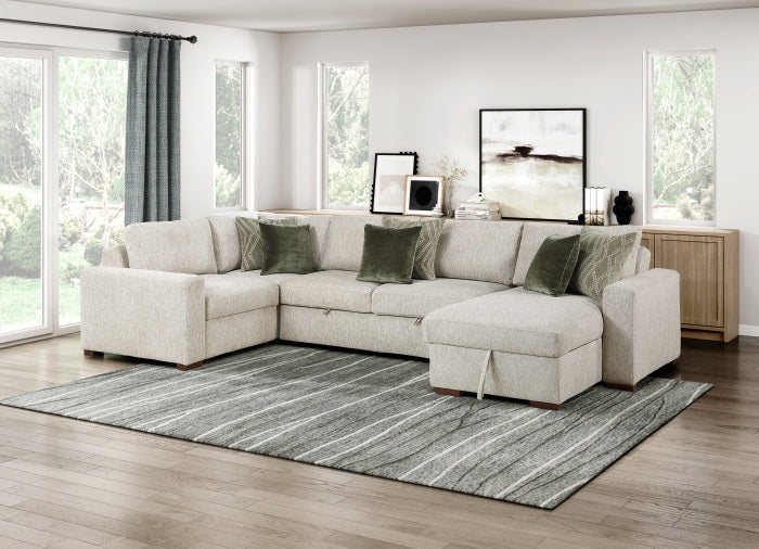 Isla Light Textured Microfiber 4-Piece Reversible 140" Modular Sectional with Storage Chaise and Pop-Up Sleep Area – 8548-5VC2ACLCRACA