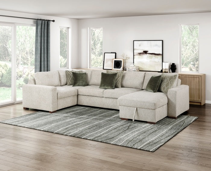 Homelegance 8548-42VC2AA  4 pc Isla light textured microfiber reversible 140" modular sectional  storage chaise
