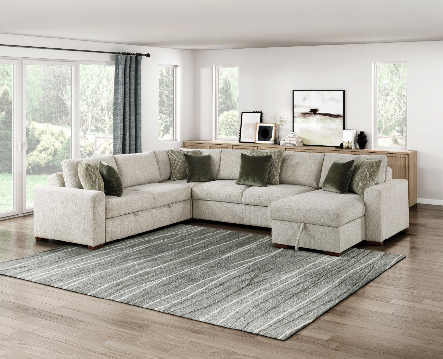 Homelegance 8548-5VC2ACR2ACLA  4 pc Isla light textured microfiber reversible 140" modular sectional storage chaise pop up sleep area