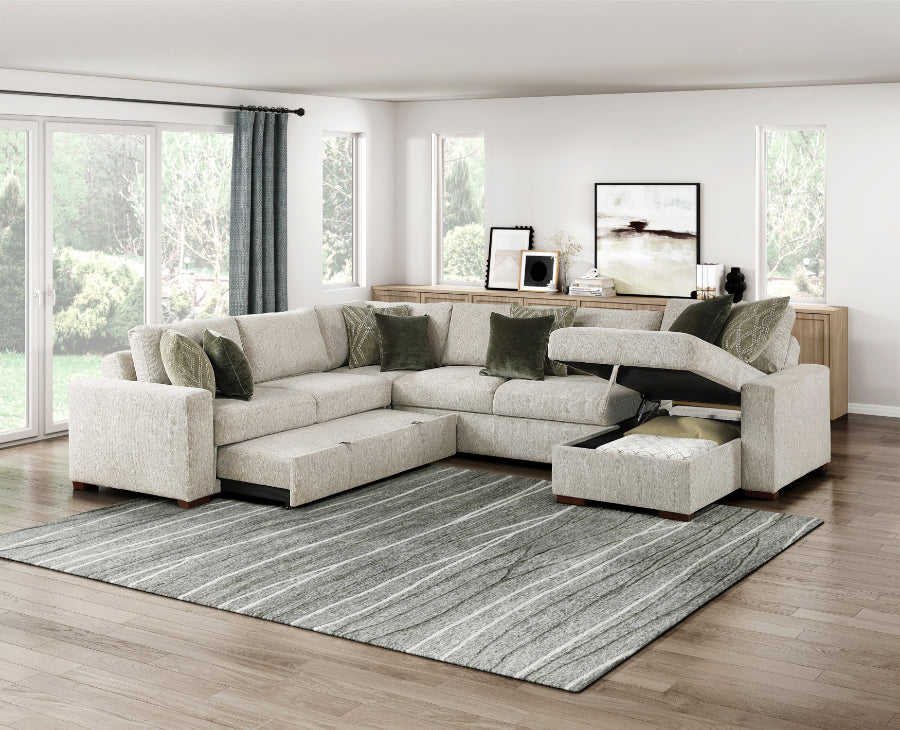 Homelegance 8548-5VC2ACR2ACLA  4 pc Isla light textured microfiber reversible 140" modular sectional storage chaise pop up sleep area