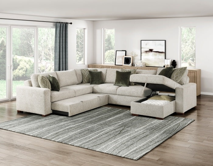 Homelegance 8548-5VC2ACR2ACLA  4 pc Isla light textured microfiber reversible 140" modular sectional storage chaise pop up sleep area