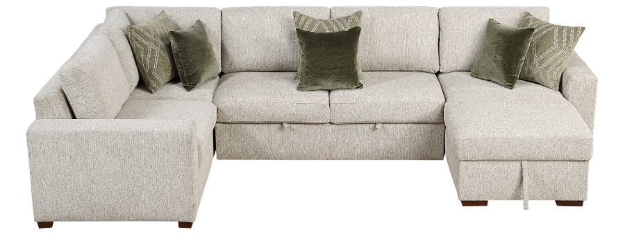 Isla Light Textured Microfiber 4-Piece Reversible 140" Modular Sectional with Storage Chaise and Pop-Up Sleep Area – 8548-5VC2ACLCRACA