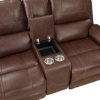 Homelegance 8549BRW-2PC 2 pc Newnan brown faux leather sofa and love seat set recliner ends nail head trim USB plugs