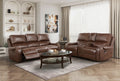 Homelegance 8549BRW-2PC 2 pc Newnan brown faux leather sofa and love seat set recliner ends nail head trim USB plugs