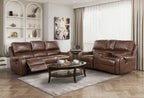 Homelegance 8549BRW-2PC 2 pc Newnan brown faux leather sofa and love seat set recliner ends nail head trim USB plugs
