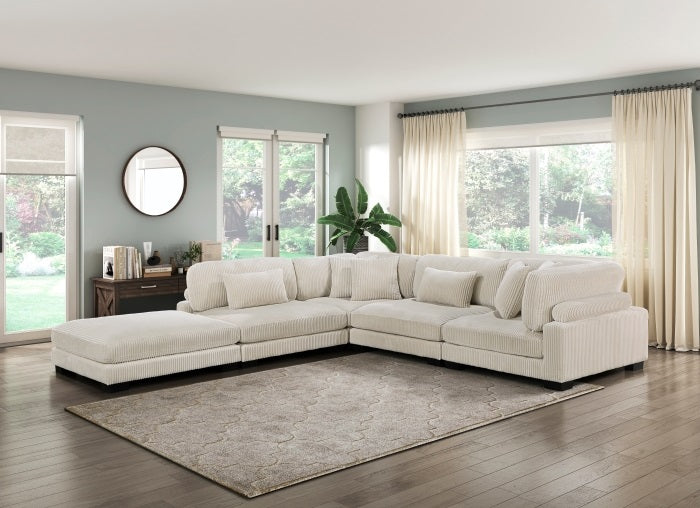Homelegance 8555BE*5OT  5 pc Traverse beige corduroy fabric modular sectional sofa with ottoman