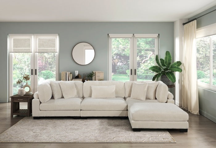 Homelegance 8555BE*4OT  4 pc Traverse beige corduroy fabric modular sectional sofa with ottoman