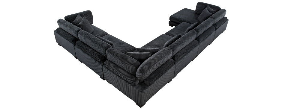 Homelegance 8555BK-2AC3CR-OT  6 pc Traverse black corduroy fabric modular sectional sofa with ottoman