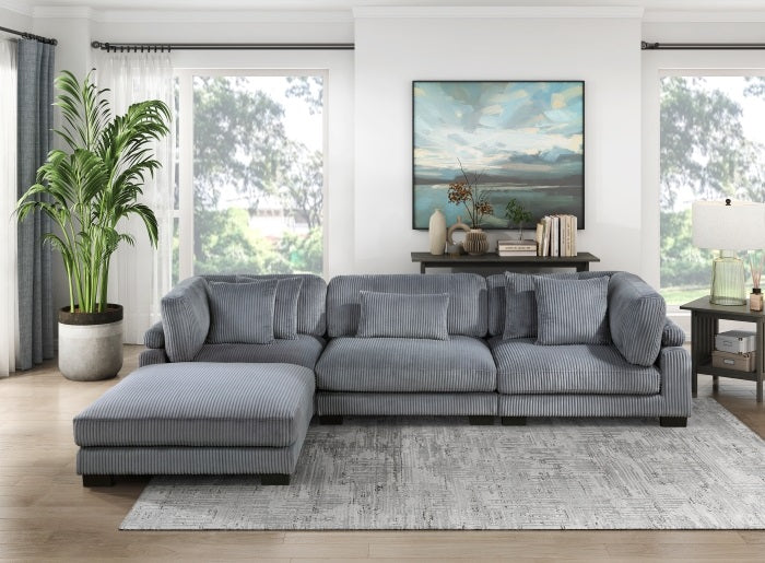 Homelegance 8555GY*4OT  4 pc Traverse grey corduroy fabric modular sectional sofa with ottoman