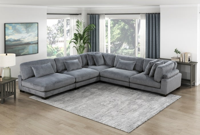 Homelegance 8555GY*5SC  5 pc Traverse grey corduroy fabric modular sectional sofa