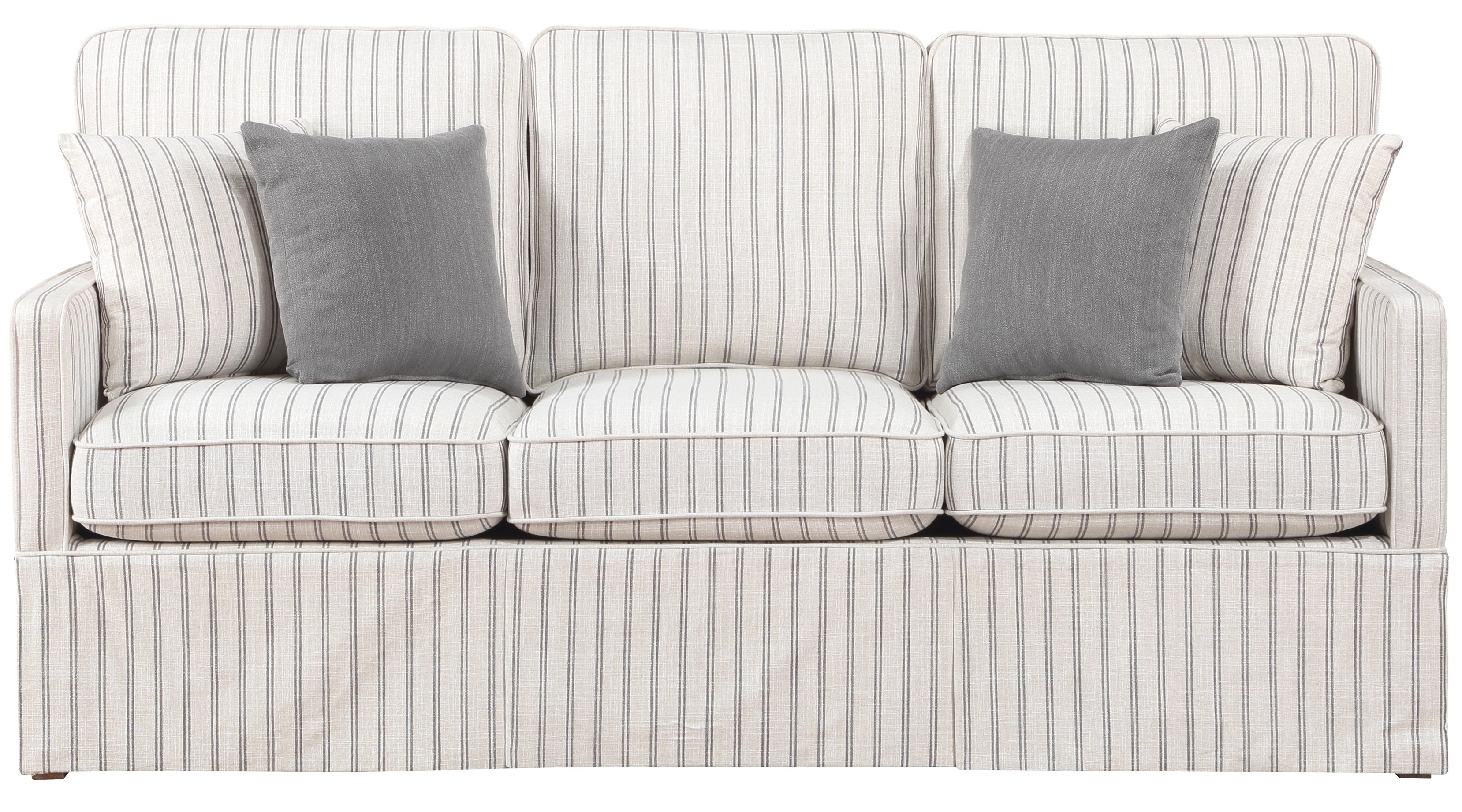 Homelegance 8557-SL 2 pc Hampstead beige and grey stripe textured fabric skirted sofa and love seat set