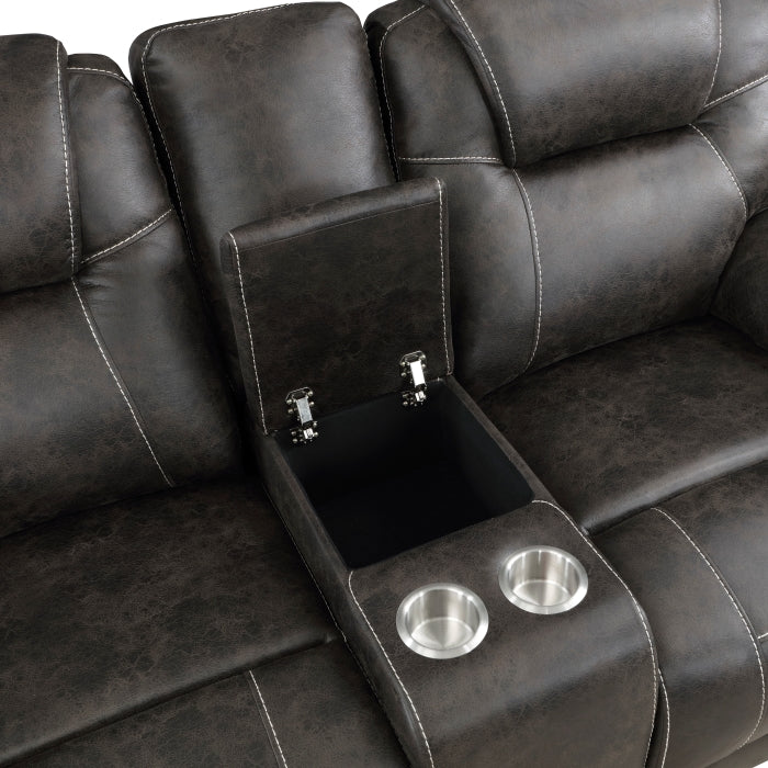 Homelegance 8560PM-2PC 2 pc Gainesville chocolate polished microfiber sofa and love seat set recliner ends cup console