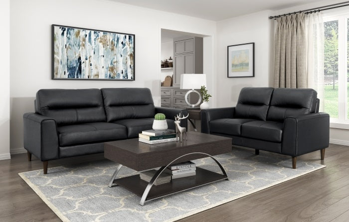 Homelegance Lewes Mid-Century Modern Black Leather Match Sofa & Love Seat Set – 8566BLK-2PC
