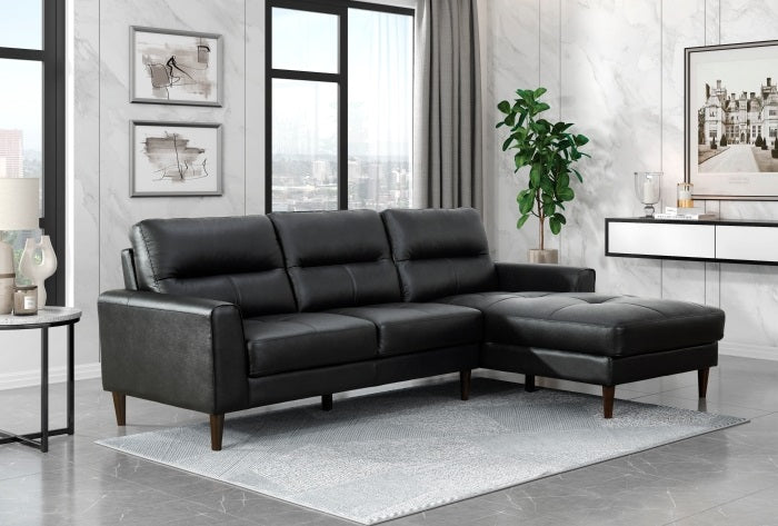 Homelegance 8566BLK-SC 2 pc Lewes mid century modern black genuine leather match sectional sofa with chaise
