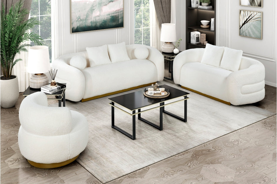 Homelegance 8568WH-2PC 2 pc Novella white sherpa fabric sofa and love seat set rounded tufted arms
